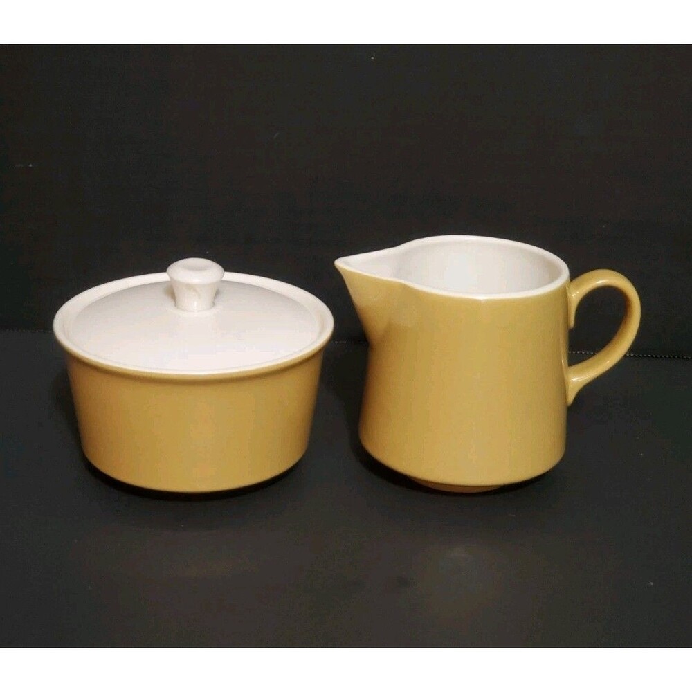 Sheffield Golden Meadow Creamer Sugar Covered Matching Lid Bowl Yellow Gold Vtg